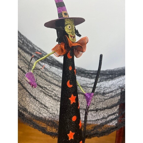 Tin Sparkle, 18” tall Metal Witch, Mantel Decor - Picture 3 of 5